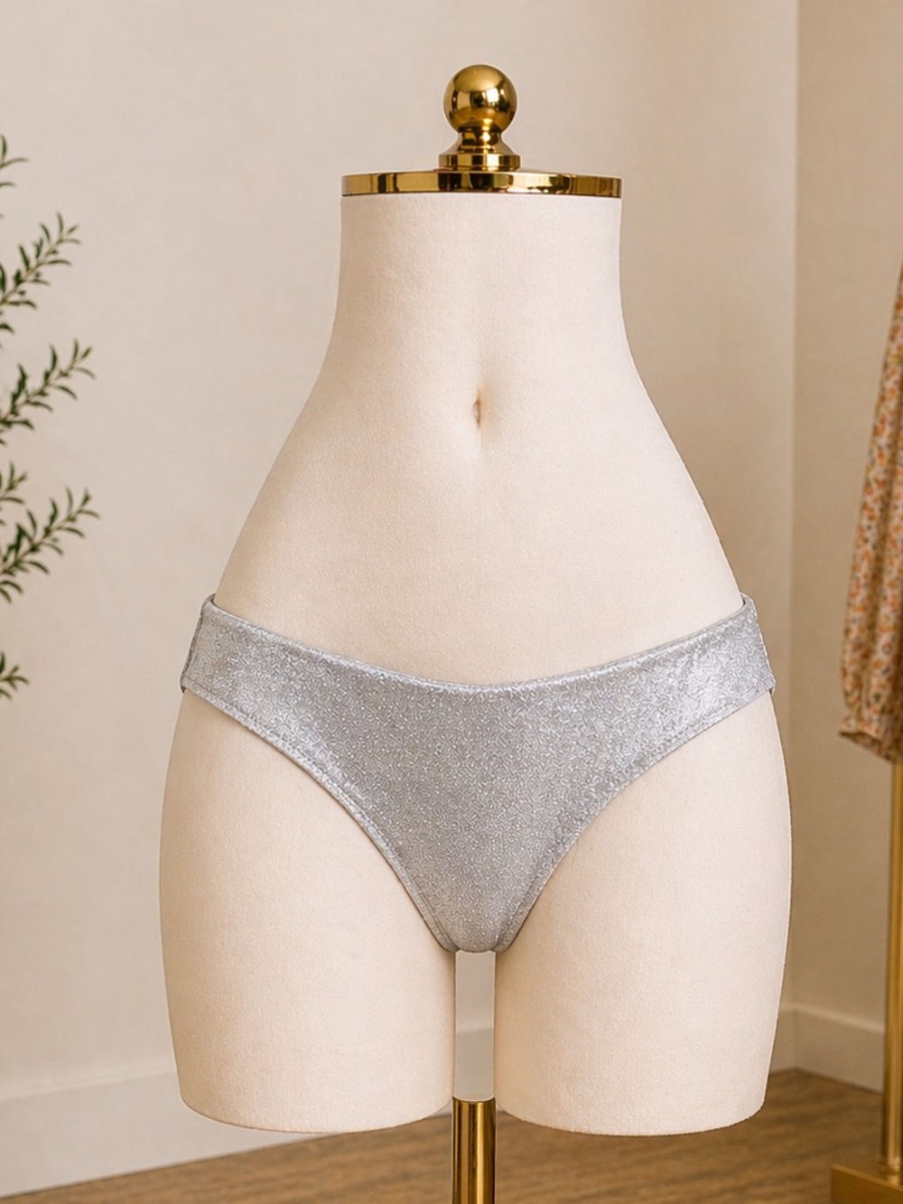 Good American Better Bikini Bottom Silver Sparkle Sz 4 NWT